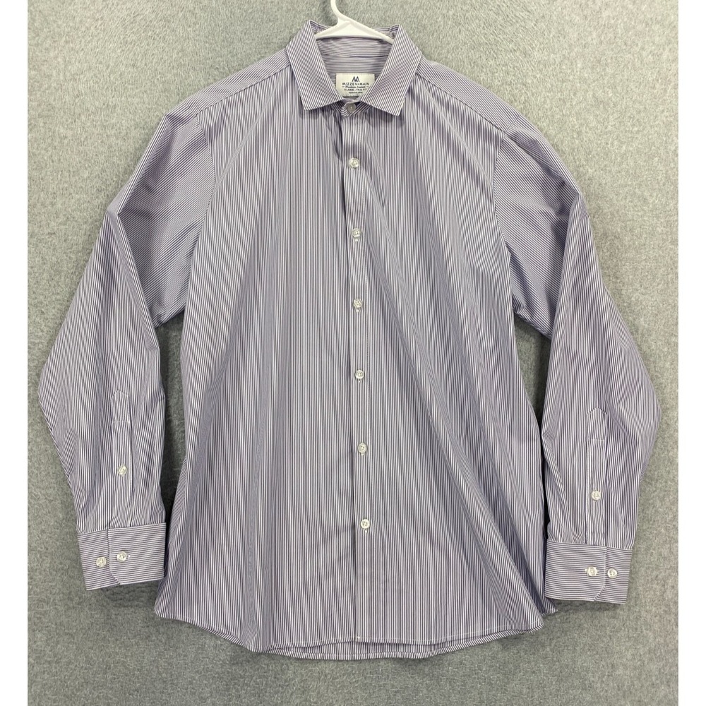 Mizzen + Main Shirt Mens XL Trim Fit Stretch White Blue Stripe Business Casual
